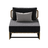 Juego de sofás seccionales de exterior de teca de 5 piezas con mesa de centro y cojín en color natural y gris