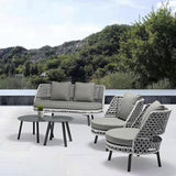 5-teiliges Rattan-Terrassen-Gesprächsset mit drehbarem Sessel und rundem Beistelltisch