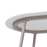 Mesa de comedor exterior de aluminio y parte superior ovalada de mármol sintético para 6 personas en blanco y gris