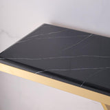 59" Contemporary Rectangular Black Marble Console Table Narrow Entryway Table