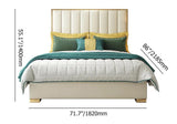 Lit de plate-forme queen-size lit blanc rembourré en faux cuir avec des jambes dorées