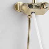Accesorio de ducha tipo lluvia expuesto en oro cepillado con ducha de mano y grifo de ducha de latón macizo