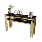 47.2" Modern Black Faux Marble Narrow Console Table with Storage Shelf and 4 Gold Legs