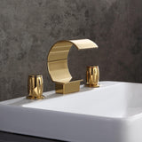 Mooni Moderner Wasserfall-Waschtischarmatur mit 2 Griffen aus massivem Messing in Gold