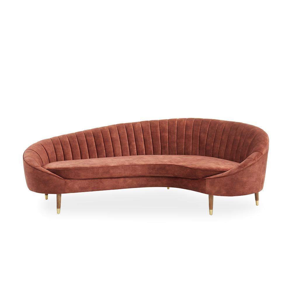 103" Brown Tufted Curved Performance Velvet Sofa with Gold Metal Legs-Furniture,Living Room Furniture,Sofas &amp; Loveseats
