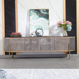 Contemporary Oval Gray TV Stand Faux Marble Top Media Console 4 Doors 2 Shelves-Wehomz-Furniture,Living Room Furniture,TV Stands