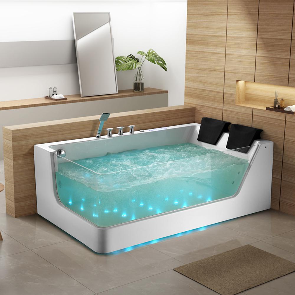 71" Acrylic LED Water Massage Bathtub Decoration Transparent in White