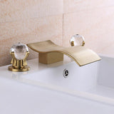 Bascade de pont en cascade 2 Fauce de lavabo de salle de bain à poignée cristalline en or brossé