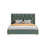 Queen Upholstered Platform Bed Green Low Profile Bed with Wood Slats