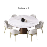Mid Century 47" Round Dining Table White Faux Marble Tabletop for 6 Person Wooden Base