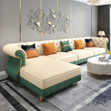 126" Beige & Green Faux Leather Sectional Sofa with Right Chaise-Furniture,Living Room Furniture,Sectionals