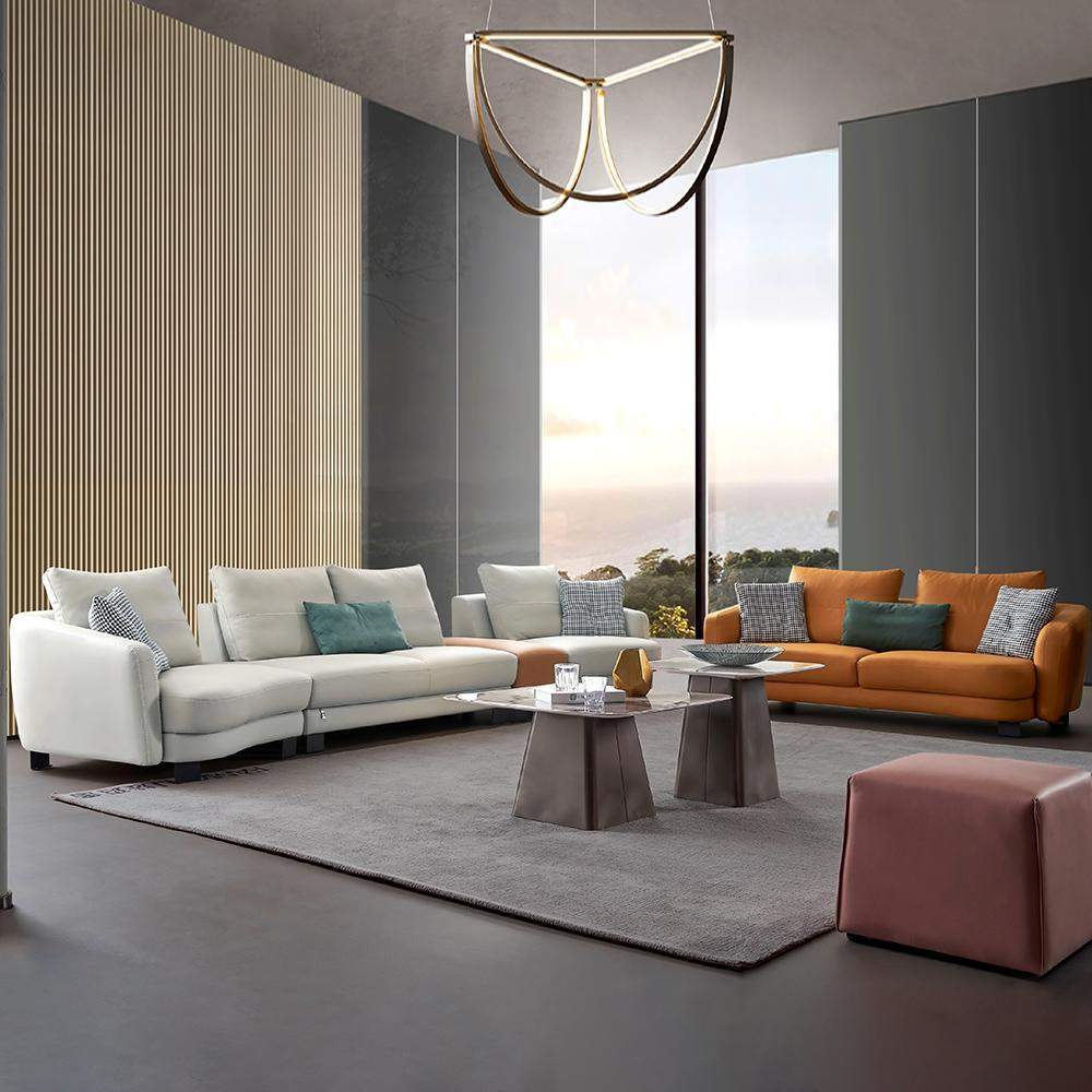 Modern 2 Pieces Sofa Set Living Room Set White Sofa & Orange Loveseat-Furniture,Living Room Furniture,Sectionals