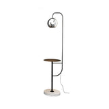 Minimalist Tray Table Floor Lamp Black Standing Lamp with Metal Base & Glass Shade