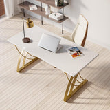 Escritorio de oficina en casa rectangular blanco moderno de 47" con tablero de madera de pino y marco dorado
