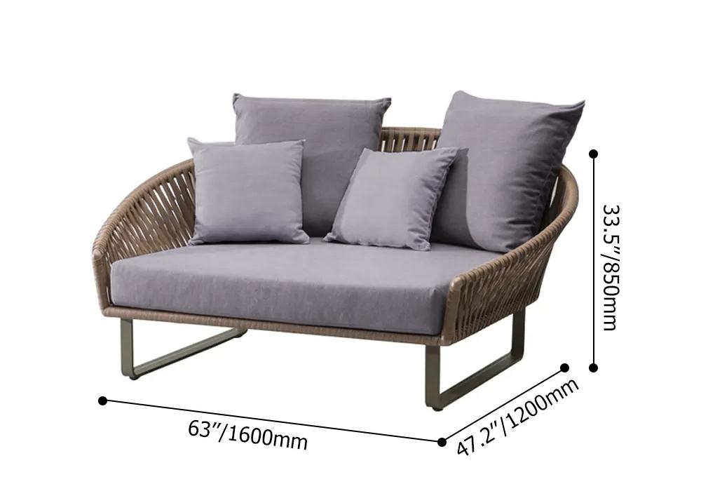 63" Rattan Outdoor Daybed with Gray Cushion Pillow Aluminum Frame