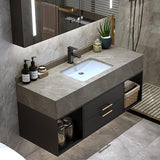 101,6 cm schwimmender, schwarz-grauer Badezimmer-Waschtisch mit Waschbecken aus Stein und 2 Schubladen