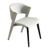 Modern Off White Dining Chair Faux Leather Upholstered Curved Back Set of 2