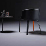 Black & Orange Modern Saddle Leather Upholstered Dining Chair with Metal Legs