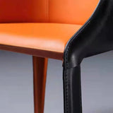 Chaise de salle à manger rembourrée en cuir moderne noir et orange avec des jambes en métal