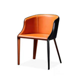 Moderner, mit Sattelleder gepolsterter Esszimmerstuhl in Schwarz und Orange mit Metallbeinen