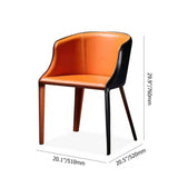Chaise de salle à manger rembourrée en cuir moderne noir et orange avec des jambes en métal