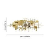 Reloj de pared con mapa del mundo de gran tamaño de metal dorado de lujo de 59.1 "x 22.8" para decoración del hogar