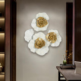 Modern Metal Flower Wall Decor Home Wall Art in Gold & White