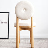 Modern White Boucle Dining Chair Side Chair Natural Wood Legs
