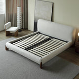 Modern White Boucle Platform Bed King Size Bed Frame with Upholstered Headboard