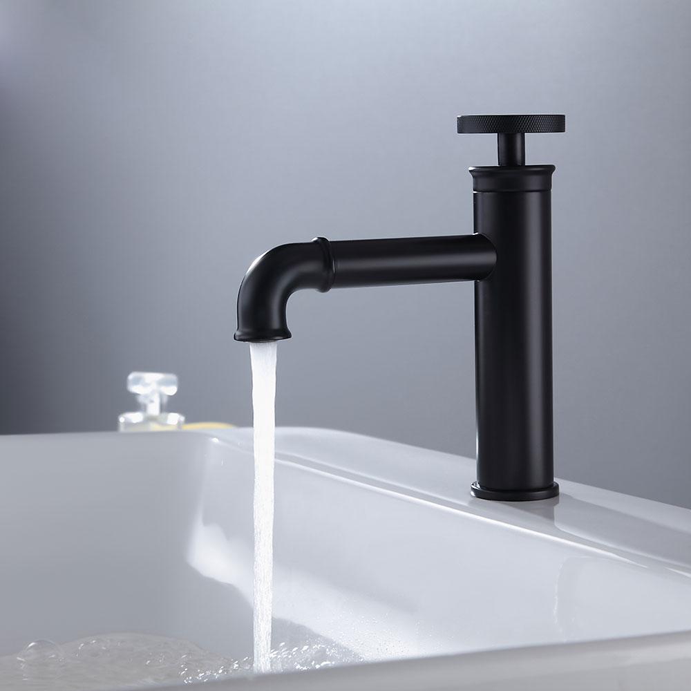 Industrial Matte Black Single Hole Bathroom Faucet Single Handle Brass