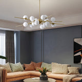 Modern 12-Light Glass Globe Sputnik Chandelier in Brass for Living Room and Bedroom