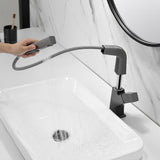 Grifo de lavabo de baño de un solo orificio moderno negro Grifo de rociador extraíble de doble función