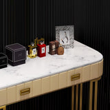 Table de maquillage de vinaigrette en marbre en faux marbre avec tiroirs Base métallique en or