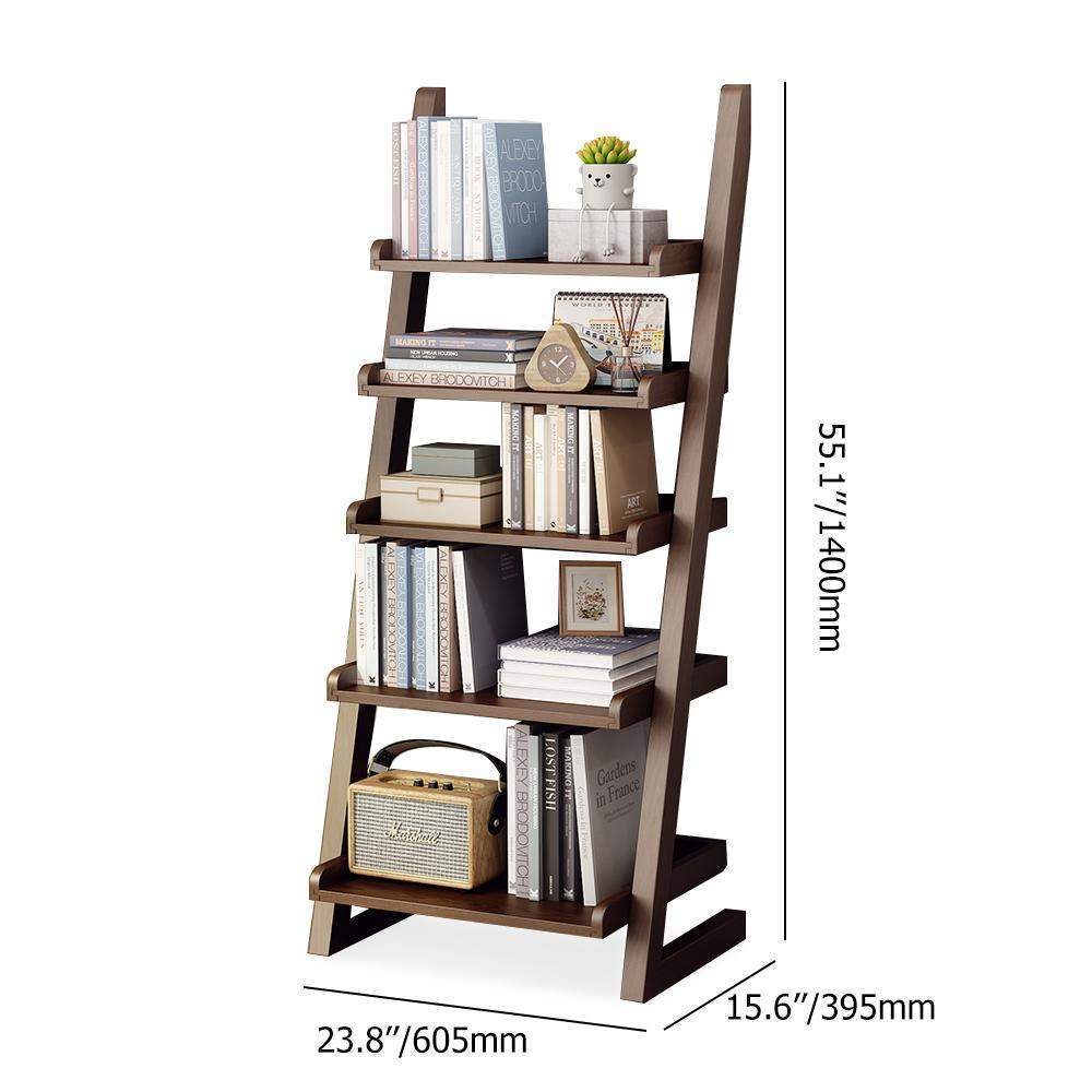 Modern Solid Wood 5-Tier Shelf Ladder Bookcase in Walnut-Bookcases &amp; Bookshelves,Furniture,Office Furniture