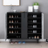 Moderner Schuhschrank, grauer und schwarzer Schuh-Organizer mit Türen, Regalen, Schublade in klein