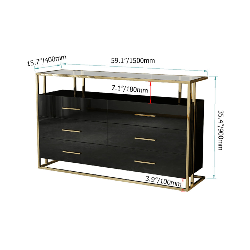 Post-modern Rectangular Buffet Sideboard with Shelves & Drawers