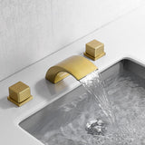 Victoria Waterfall Widespread Brushed Gold Bathroom Sink Faucet 2-Handle
