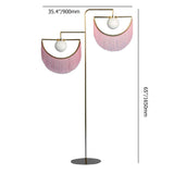 2-Light Linear Floor Lamp with Pink Fringes Macrame and Gold Tones Hanging