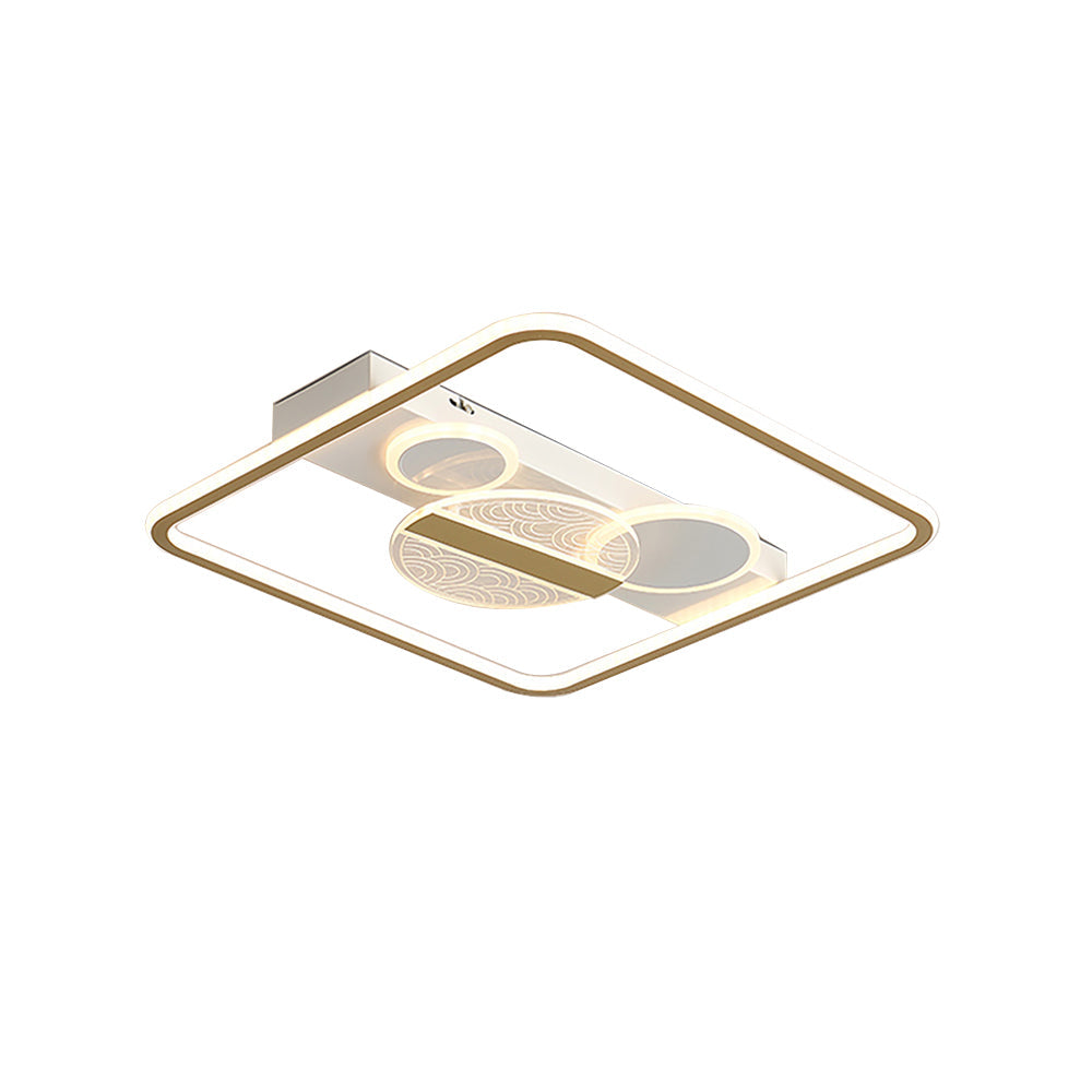 Modern Rectangular 3 Color Mode Acrylic Shade LED Flush Mount Ceiling Light White & Gold