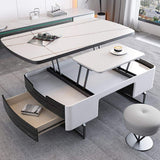 Modern White Lift Top Multifunctional Coffee Table with Storage Stone Top & Carbon Steel Base Extendable