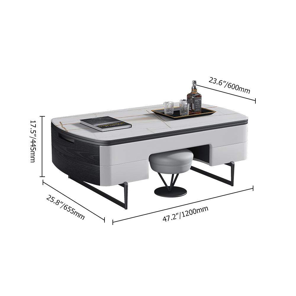 Modern White Lift Top Coffee Table with Storage Stone Top & Carbon Steel Base Extendable-Richsoul-Coffee Tables,Furniture,Living Room Furniture