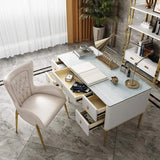Modern Executive Desk with Drawers in White-Desks,Furniture,Office Furniture