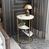 3-Tiered Gold End Table with Shelf Marble Top & Metal Frame Side Table