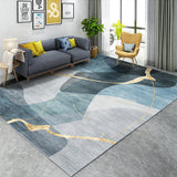 5 'x 8' Leichter, luxuriöser, moderner, rechteckiger, blauer und goldfarbener geblümter Teppich