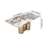 63" Rectangle Contemporary Dining Table in Gold with Stone Top