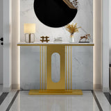 Mesa consola estrecha moderna de 47" con pedestal en blanco y dorado para entrada