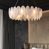 Postmodern Round 8-Light Tiered Frosted Feathers Glass Chandelier