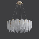 Postmodern Round 8-Light Tiered Frosted Feathers Glass Chandelier