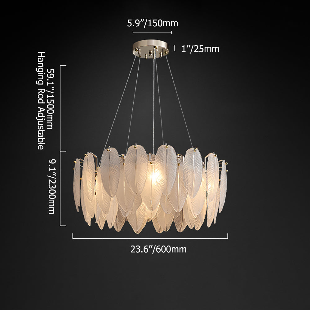 Postmodern Round 8-Light Tiered Frosted Feathers Glass Chandelier