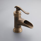 Single Hole Single Handle Waterfall Bathroom Sink Faucet Solid Brass in Antique Brass